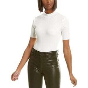 Laundry Sweater Top Mock Neck Shelli Segal Short Sleeve Ribbed Marshmallow L NWT